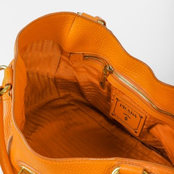 Prada Daino Push-Lock Orange Leather Tote - Picture 7 of 11